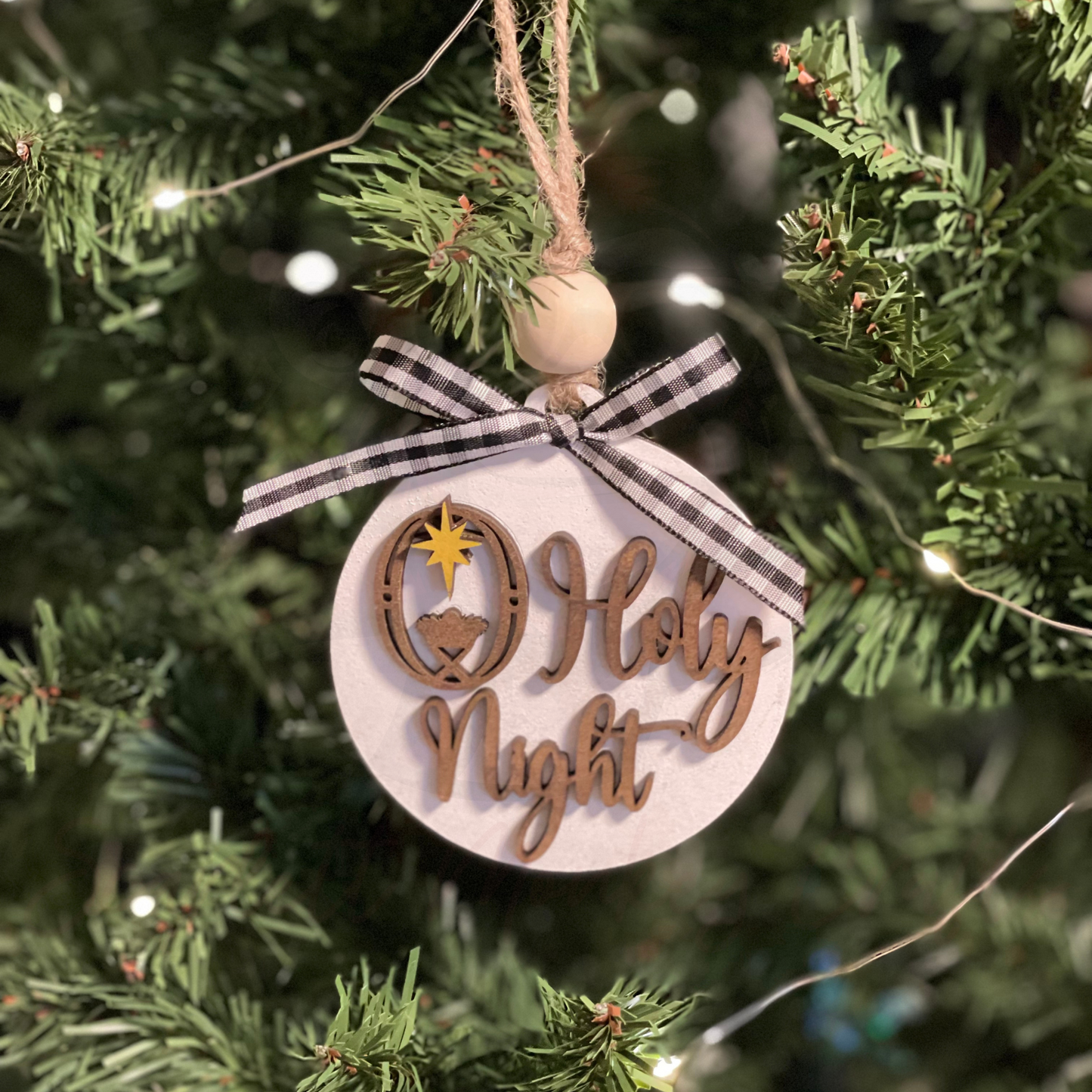 Christmas Ornament - Oh Holy Night, handcrafted wooden ornament with vibrant colors and design.