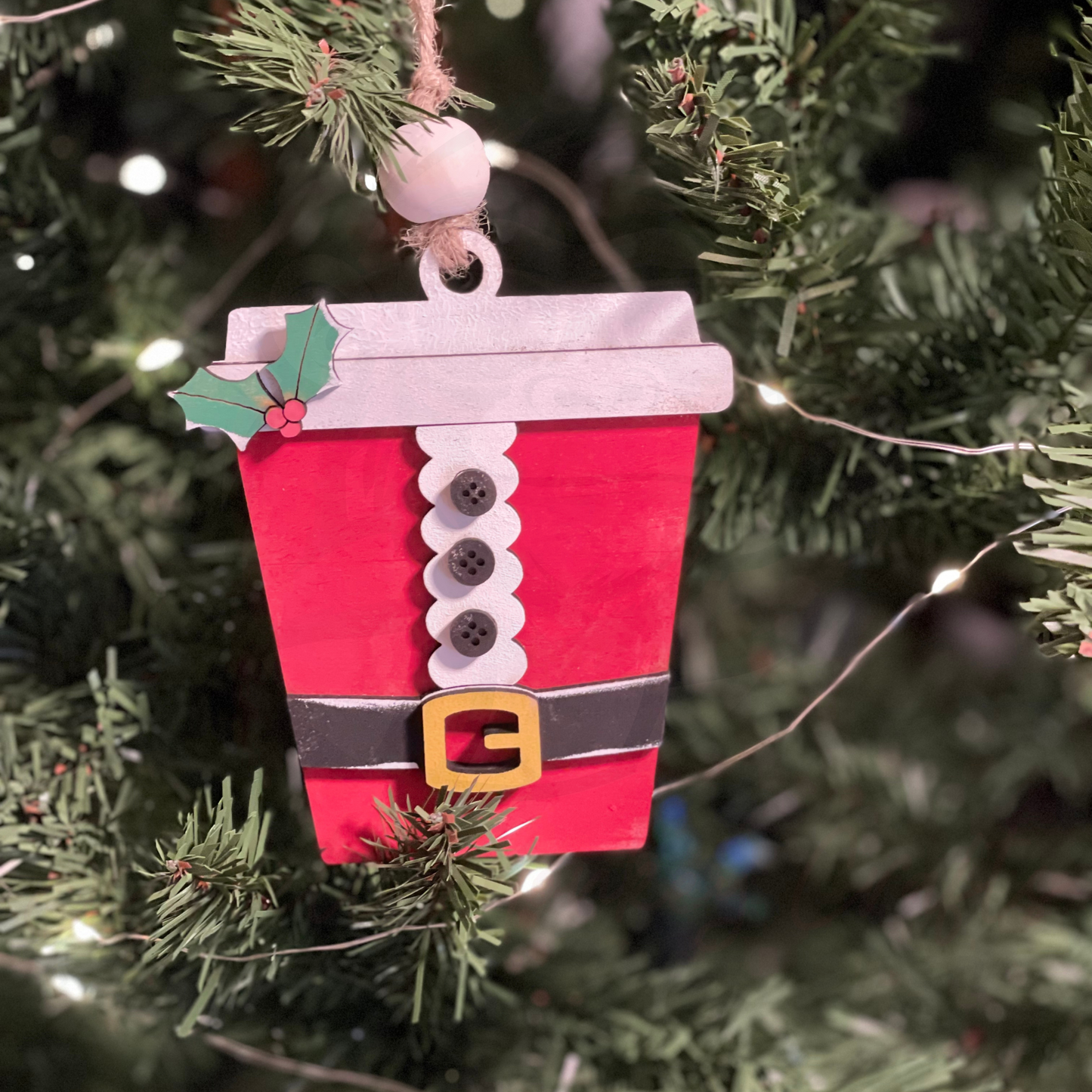 Christmas Ornament - Latte Santa Suit Gift Card Holder on tree