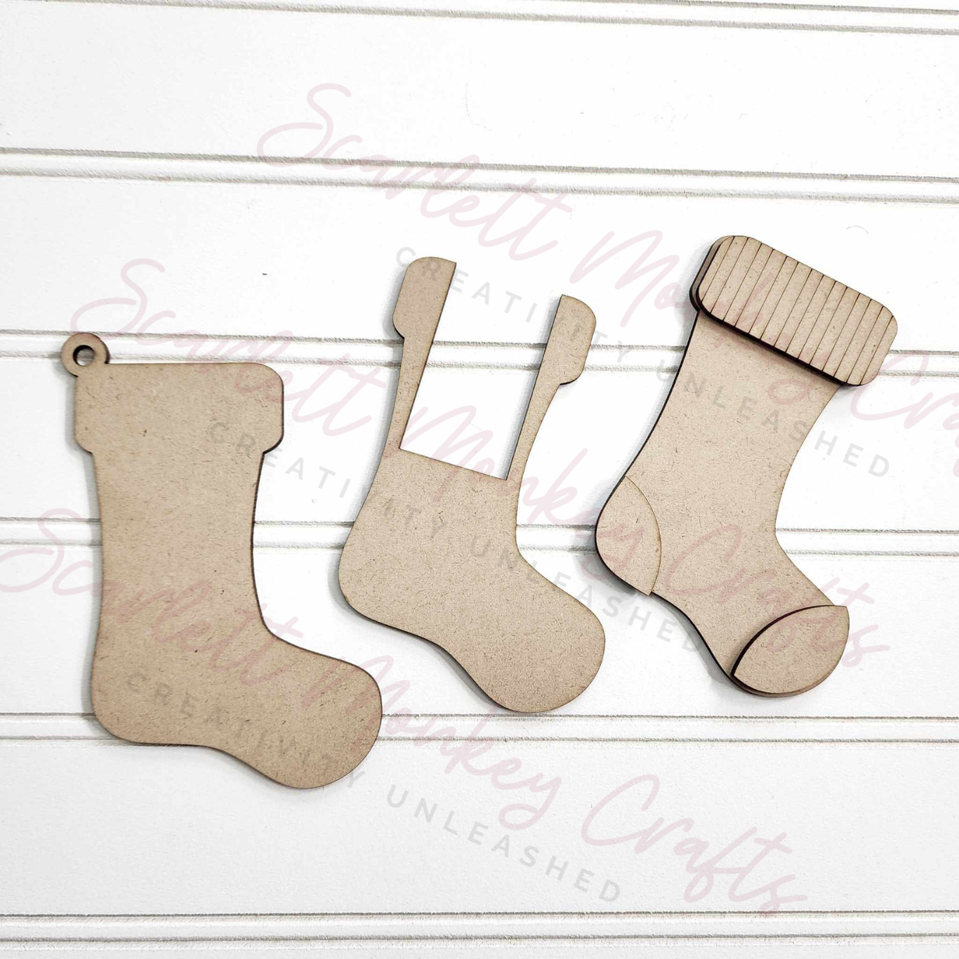 Paintable wood project stocking ornaments with money holder.