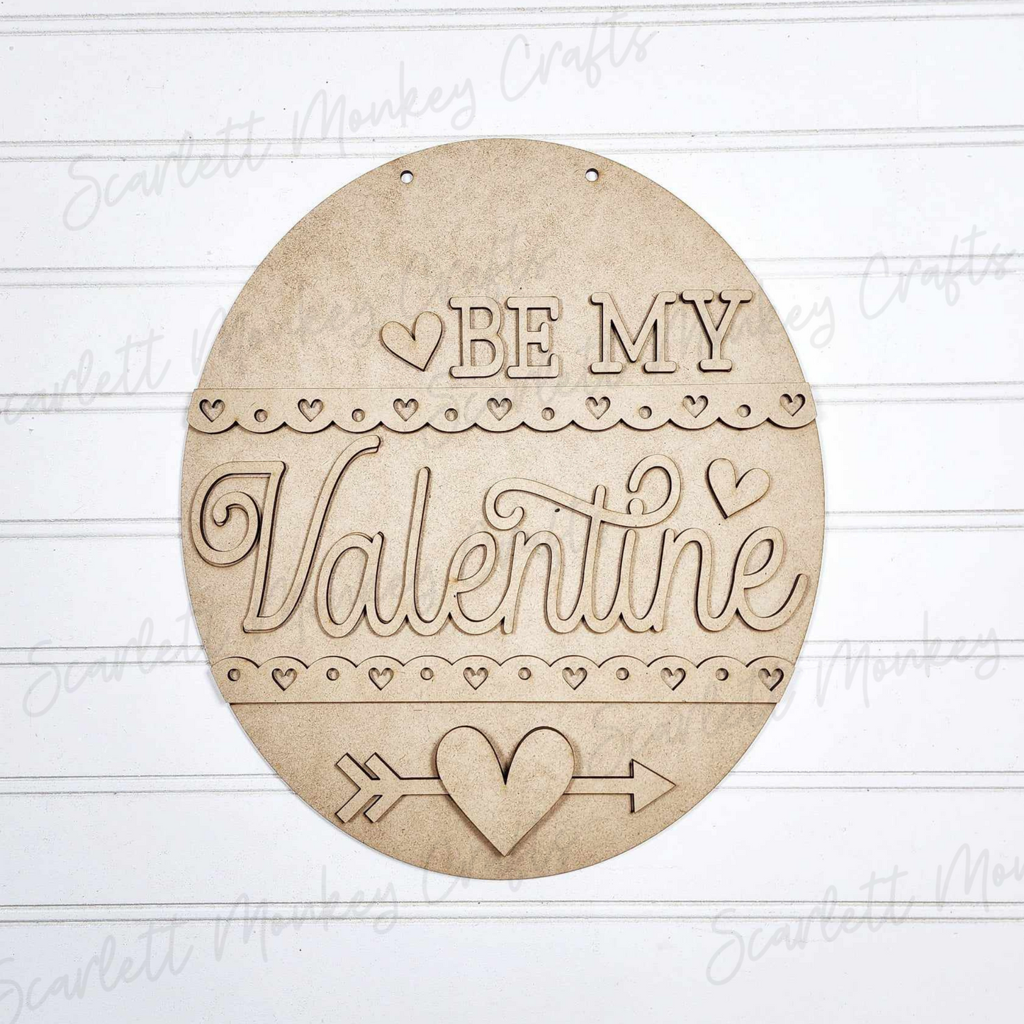 Paintable "Be My Valentine" wood door hanger project.