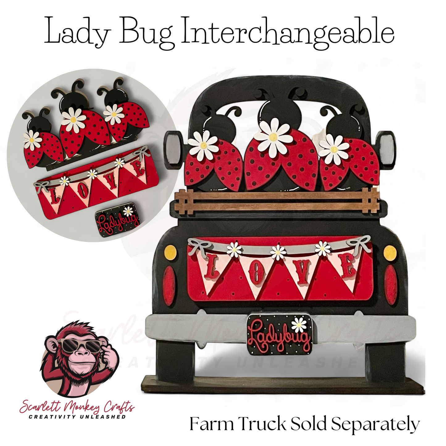Ladybug Interchangeable decoration with Velcro attachments for Farm Truck base.
