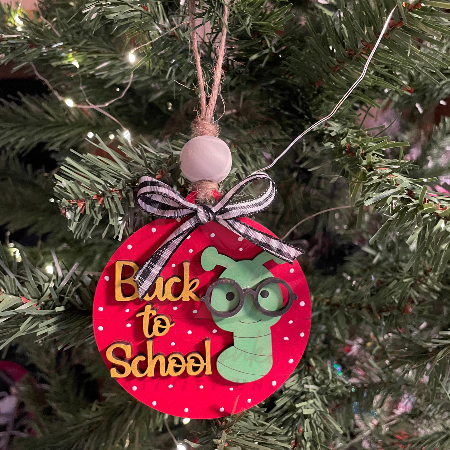 “Back to School” Bookworm Ornament - Painted