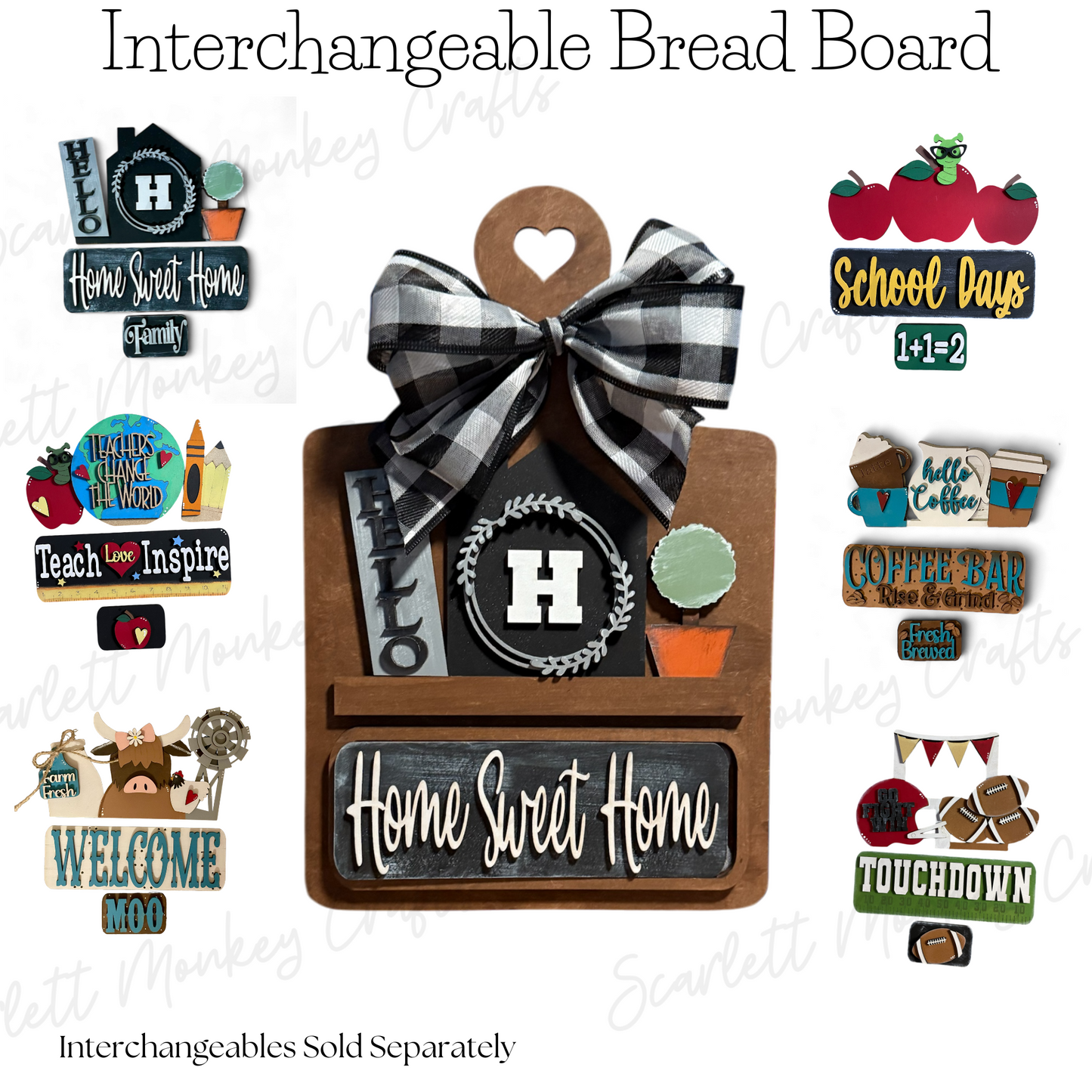 Bread Board Interchangeable Base for farmhouse decor with customizable options and variety of designs.