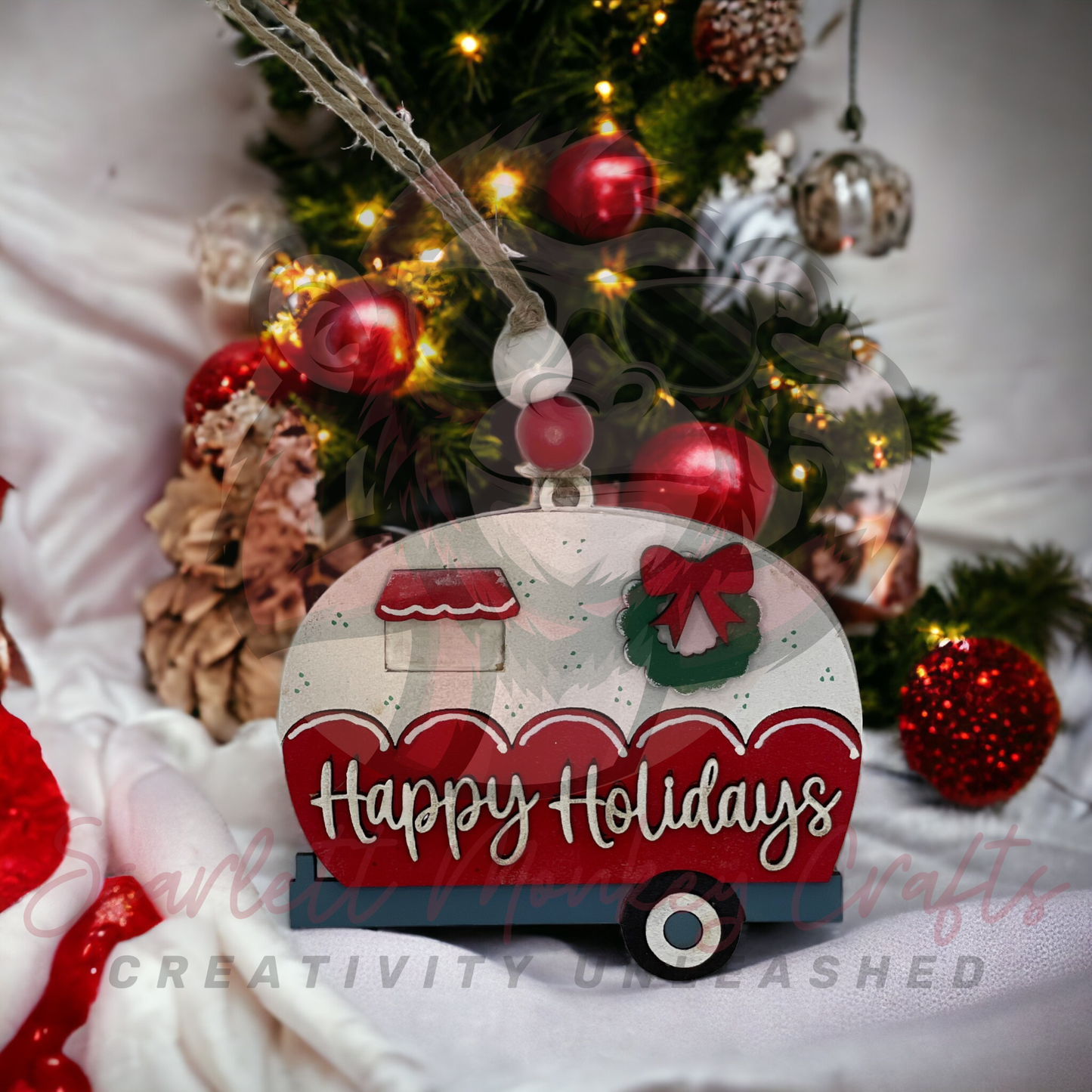 Happy Holidays Camper Christmas Ornament - Painted