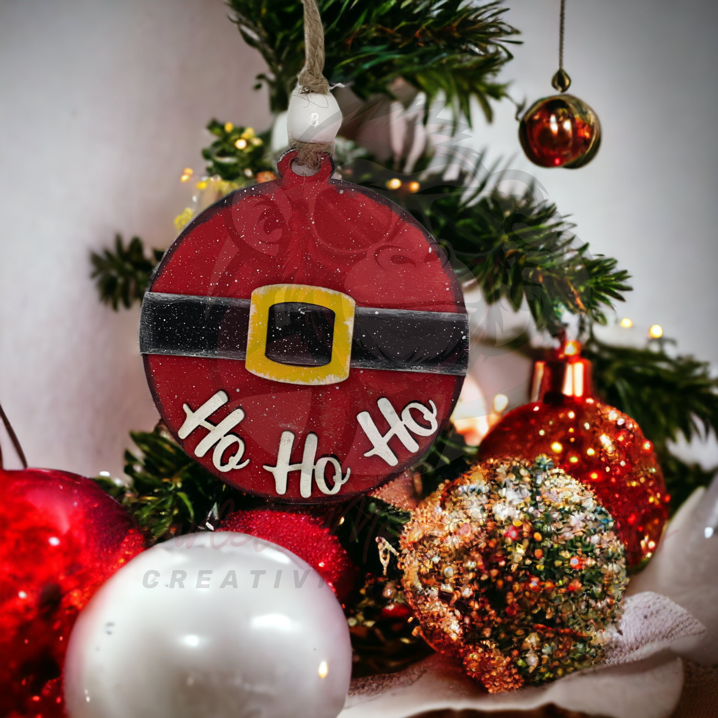 Santa Belt “Ho Ho Ho” Round Ornament - Painted