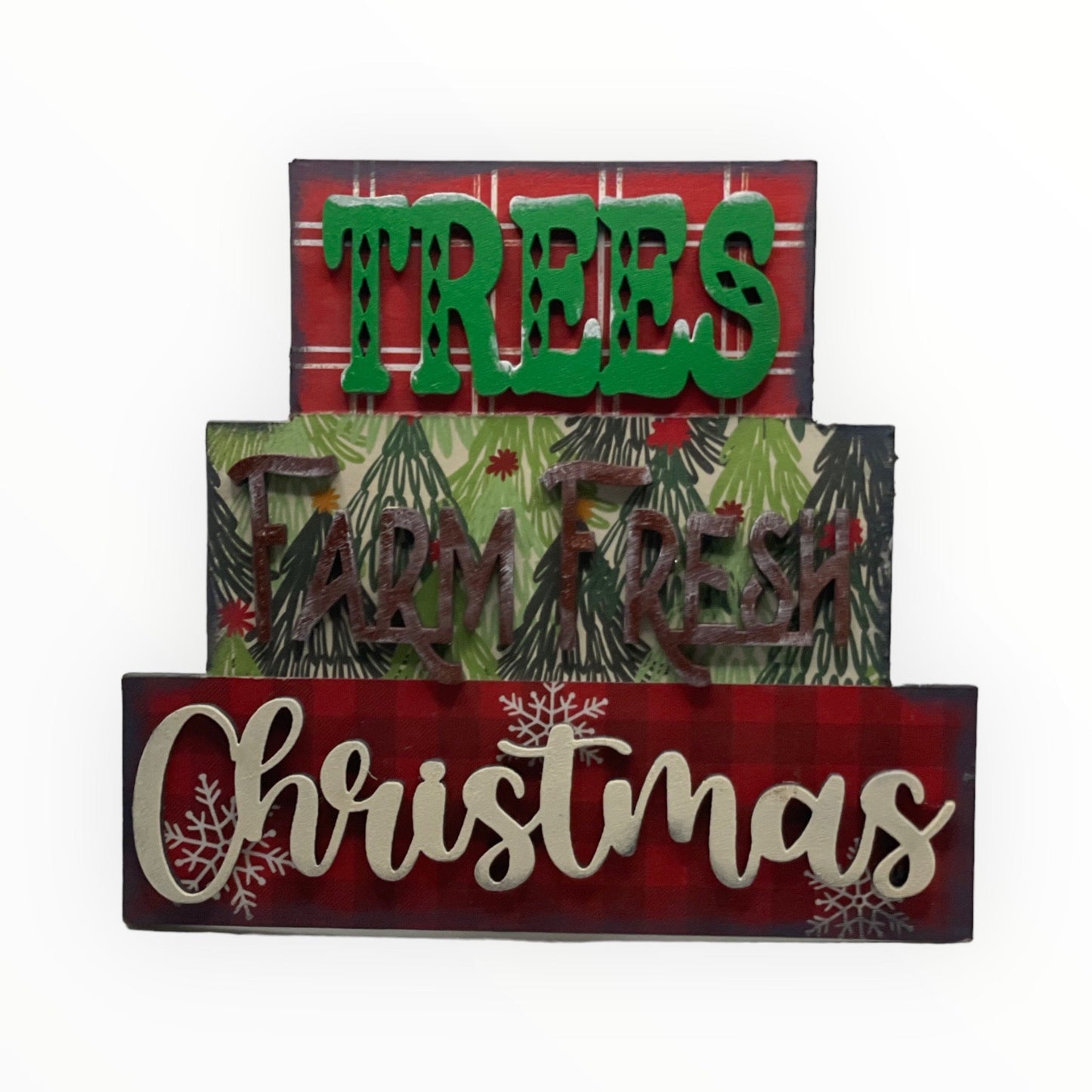 Handcrafted Christmas Word Stacker for festive decor, 4.5" tall and 5" wide.