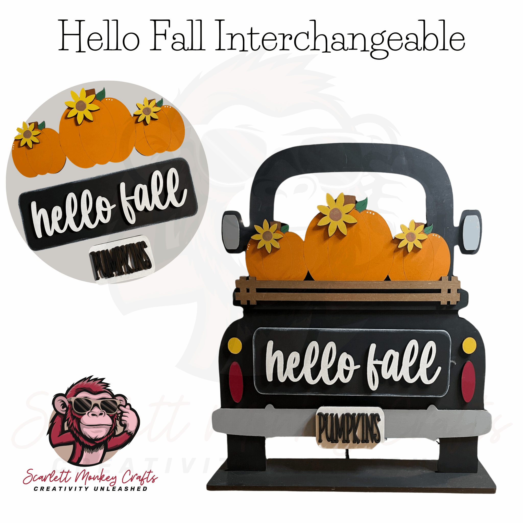 Farmhouse Truck Interchangeable Starter Bundle with fall design and pumpkins.
