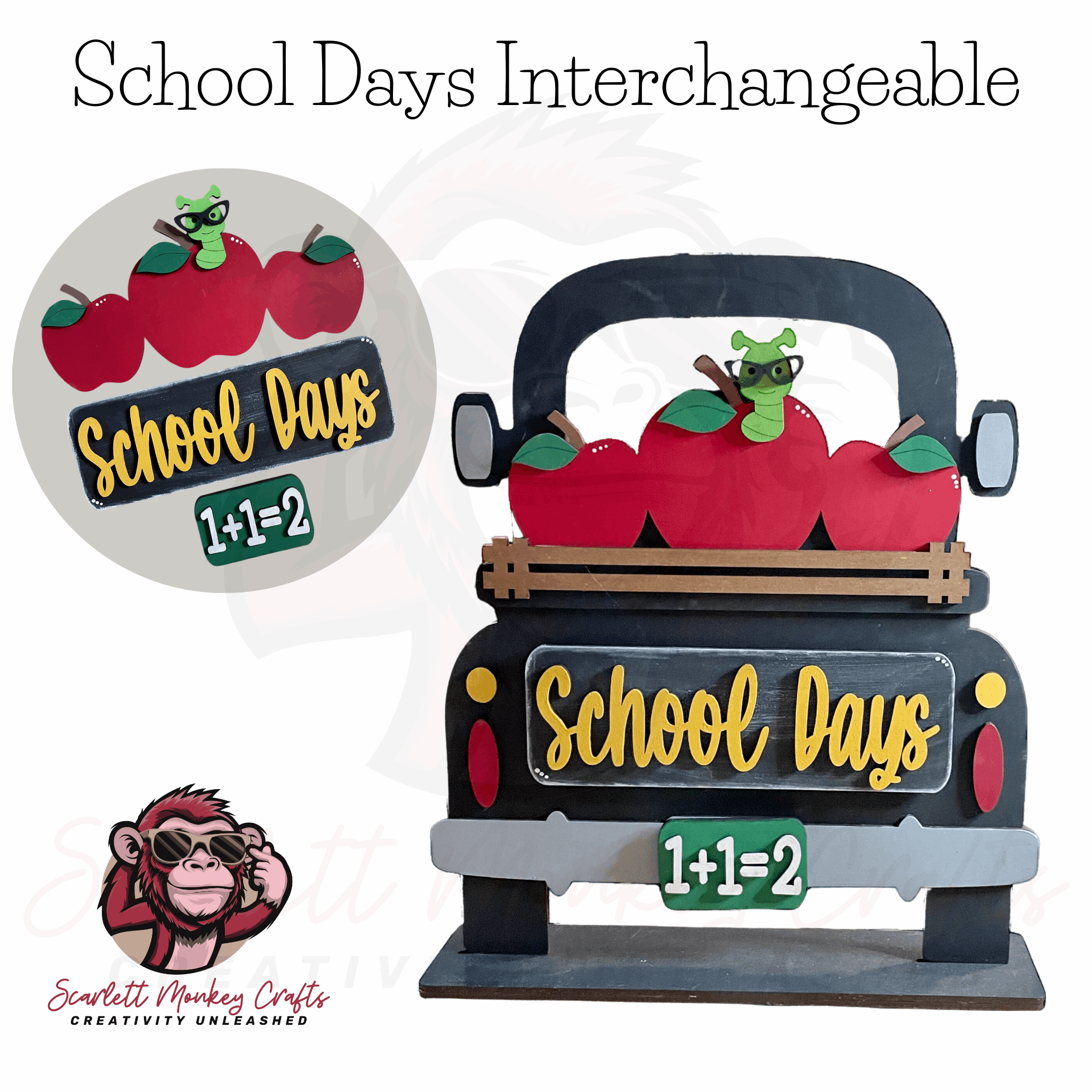 Farmhouse truck decorative piece with school days interchangeable design.