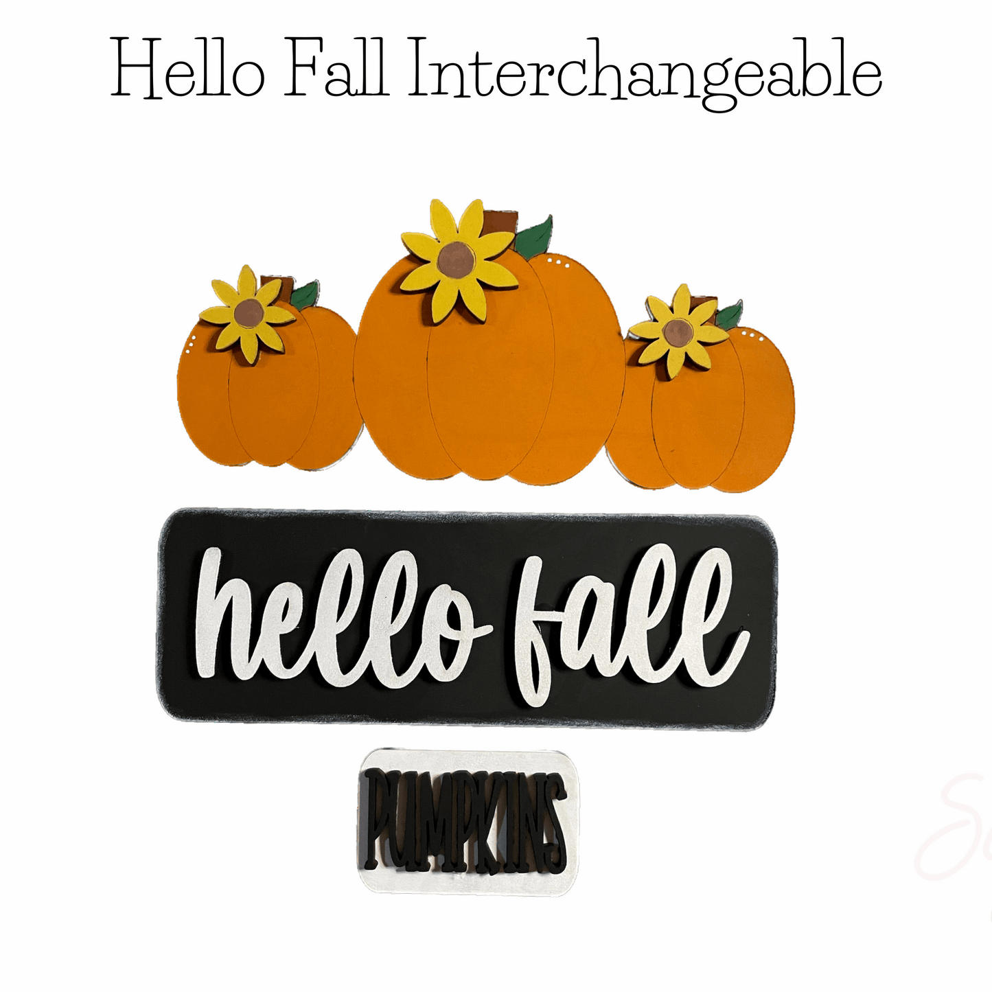 Paintable wood project kit with pumpkins and "hello fall" sign.