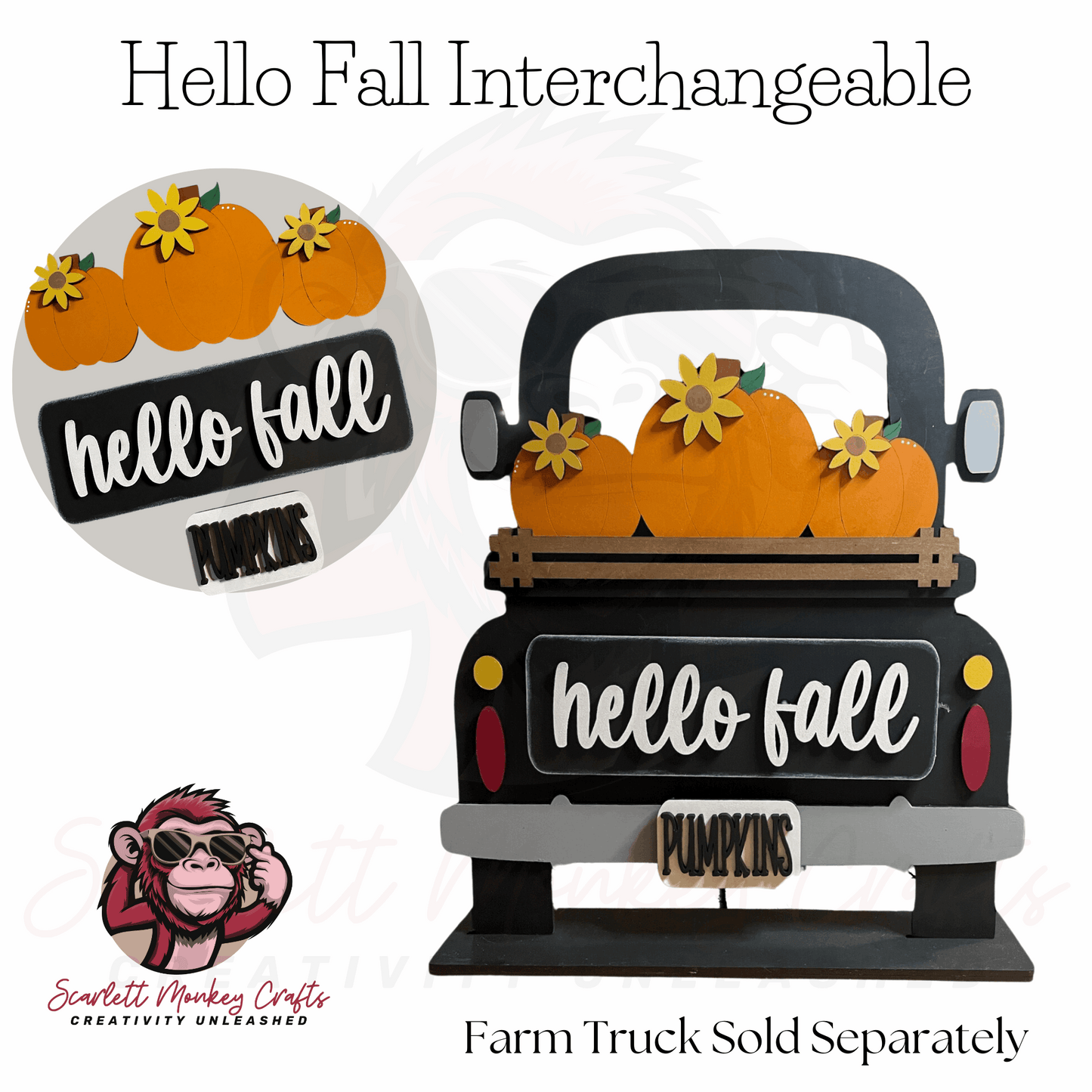 Hello Fall interchangeable paintable wood project with autumn design for Farm Truck base.