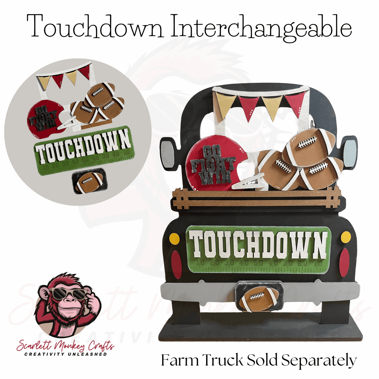 Touchdown Interchangeable customizable truck decorations with Velcro, crafted from high-quality MDF.
