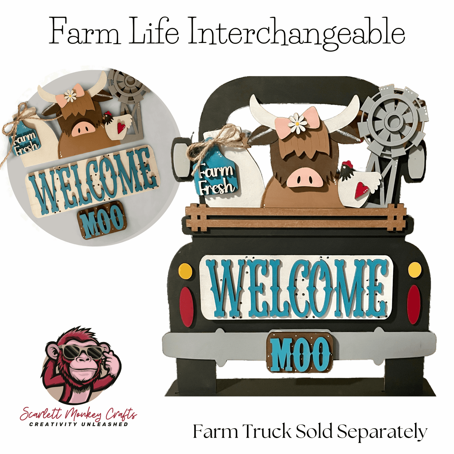 Farm Life Interchangeable set with MDF farm truck and Velcro attachments.