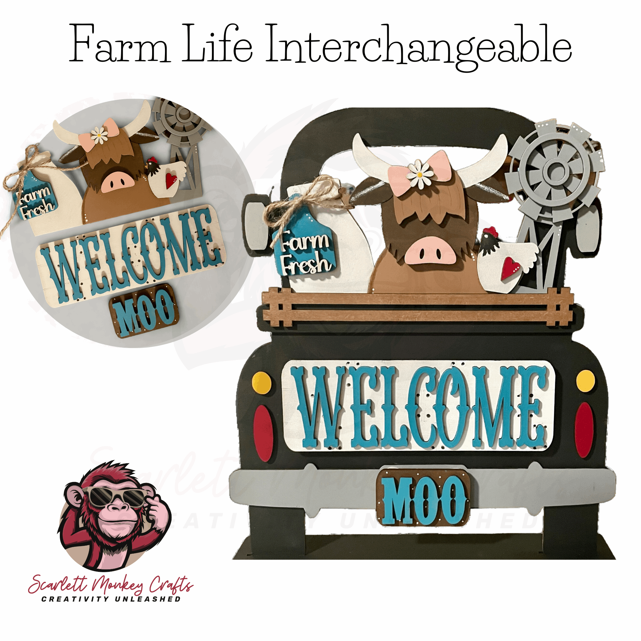 Paintable Farm Truck Interchangeable Starter Bundle for farmhouse decor customization.