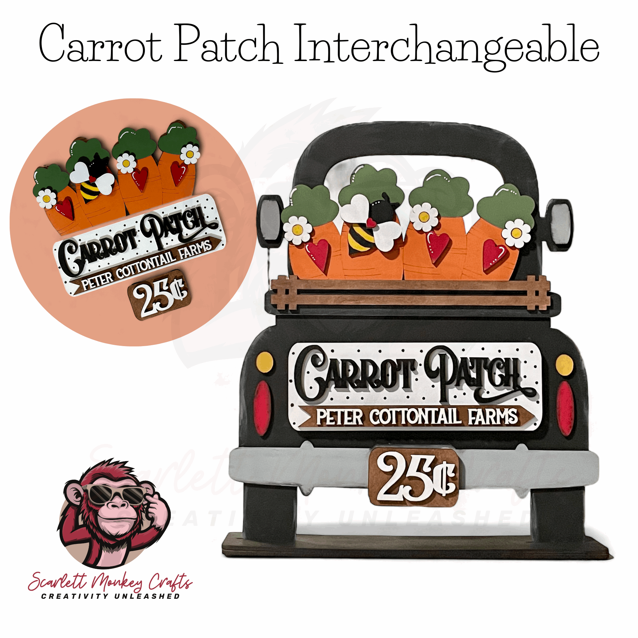 Farmhouse truck interchangeable starter bundle with carrot patch design, customizable home decor piece.