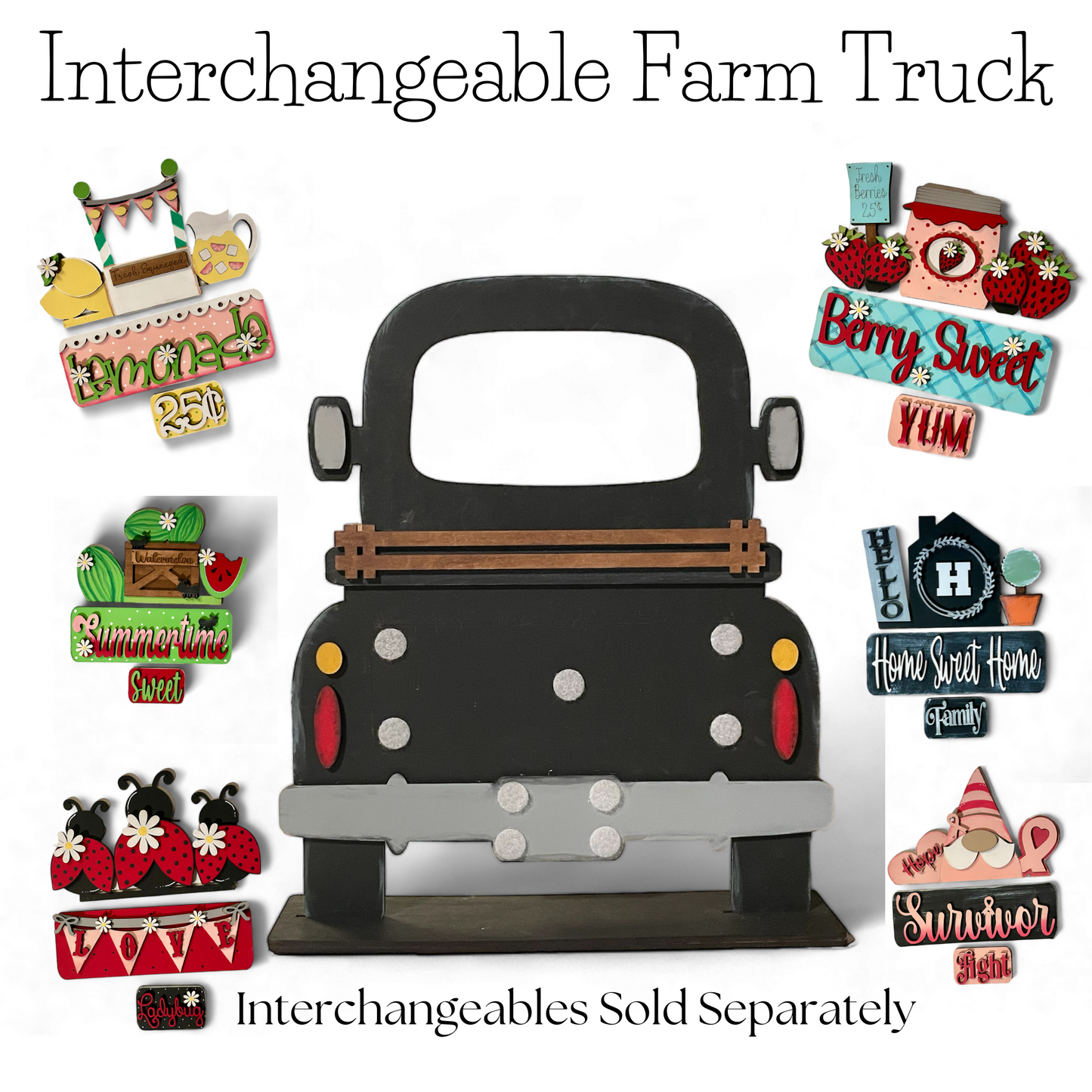 Farm Truck Interchangeable Base for farmhouse decor with various seasonal designs.