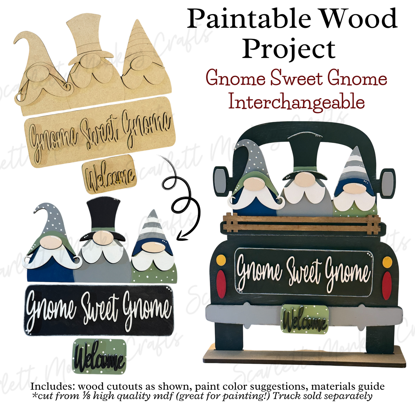 Gnome Sweet Gnome Interchangeable Paintable Wood Project