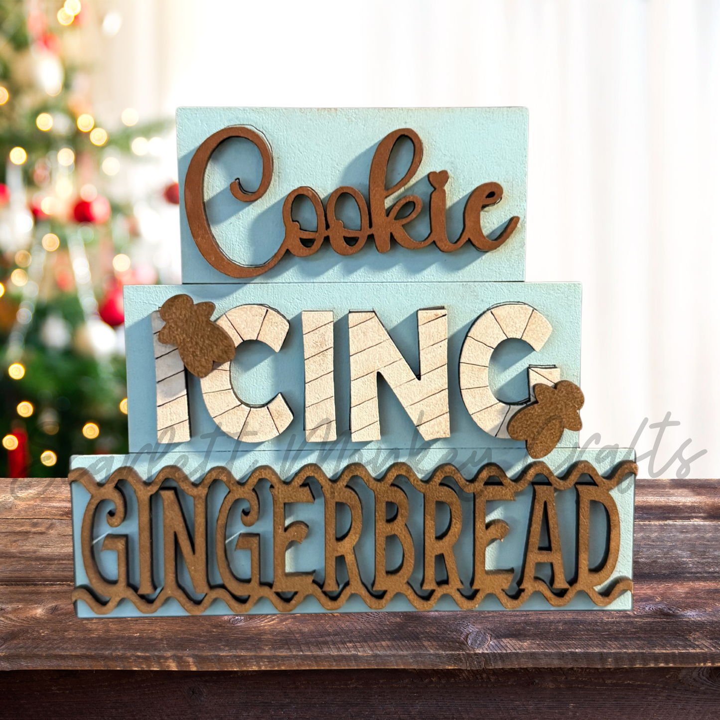 Christmas Word Stackers - Hand-Painted Tiered Tray Decor