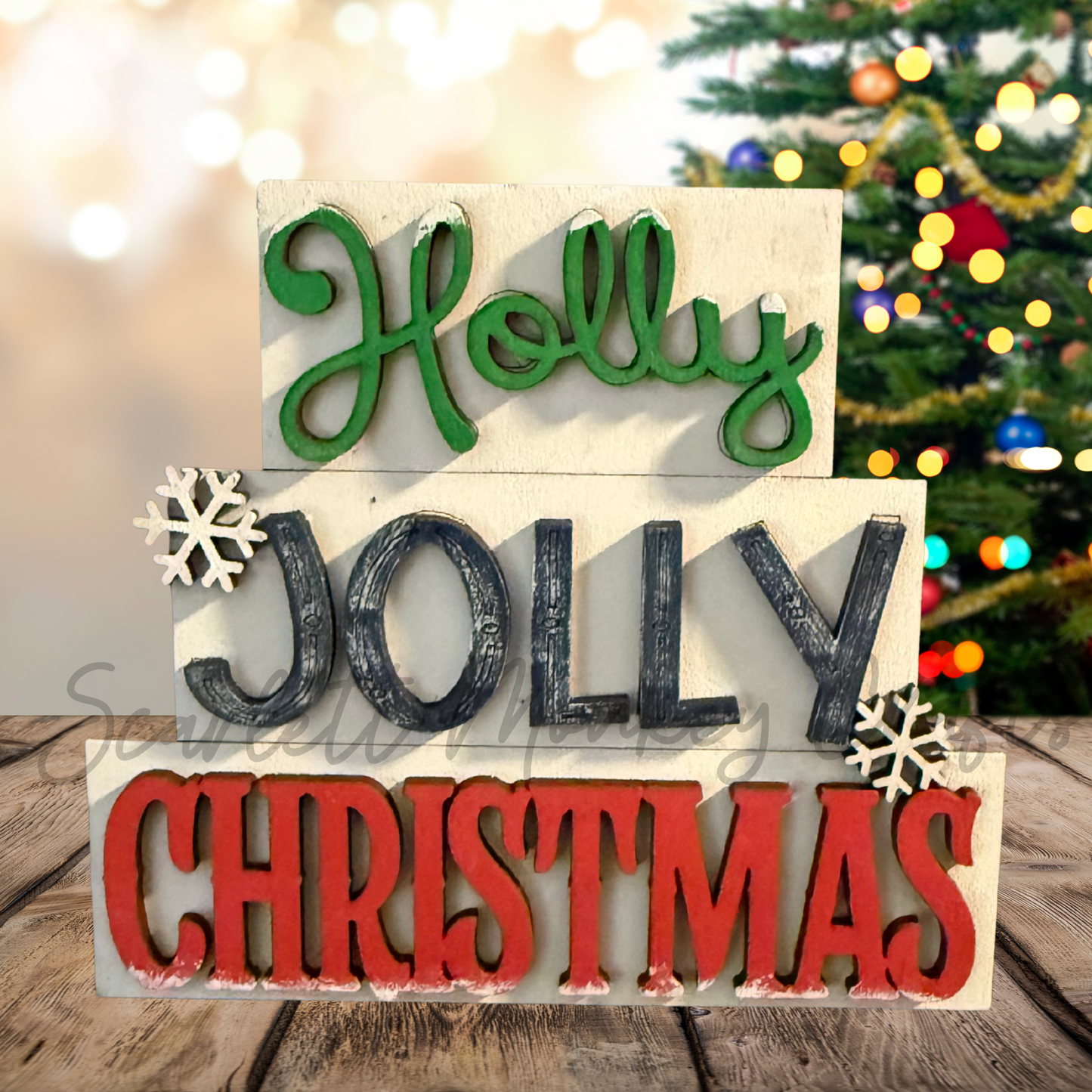 Christmas Word Stackers - Hand-Painted Tiered Tray Decor