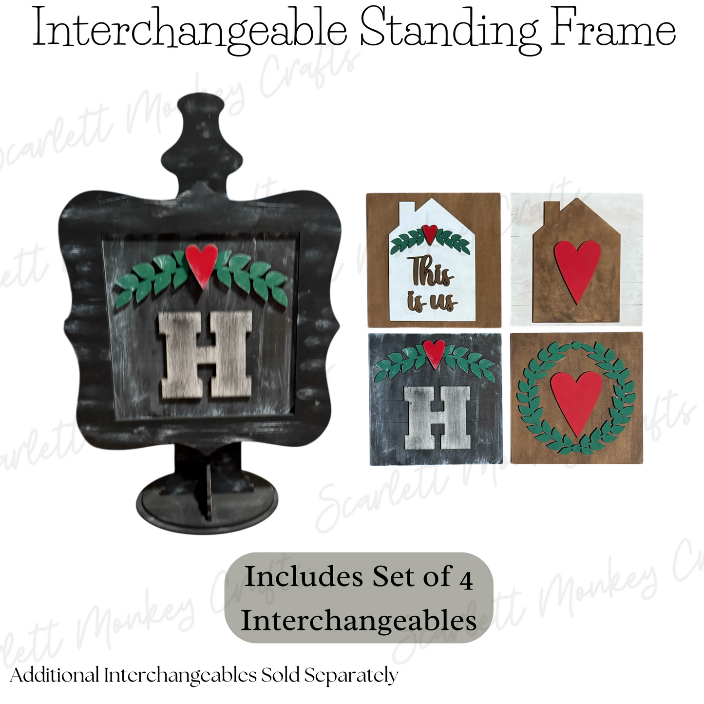 Interchangeable frame set with 4 designs for customizable farmhouse decor.