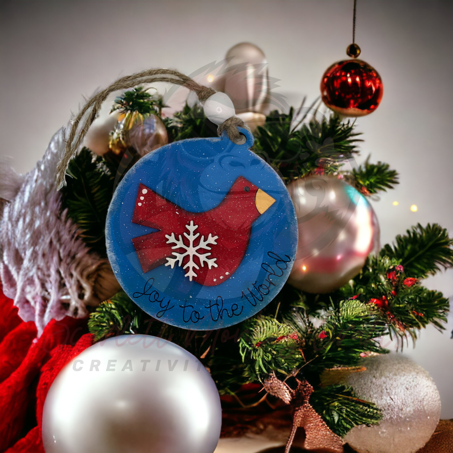 “Joy to the World” Cardinal Ornament - Painted