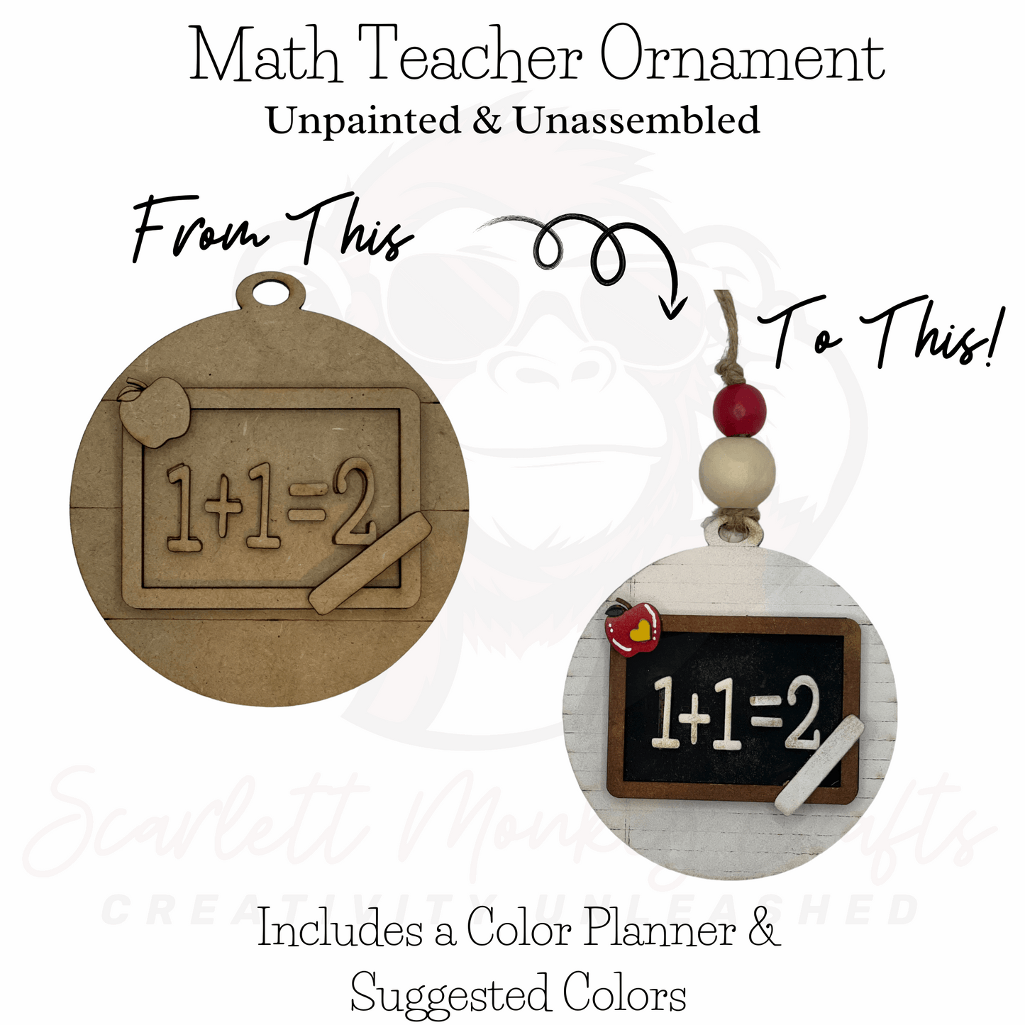 Paintable math teacher ornament project kit, customizable gift for teachers.