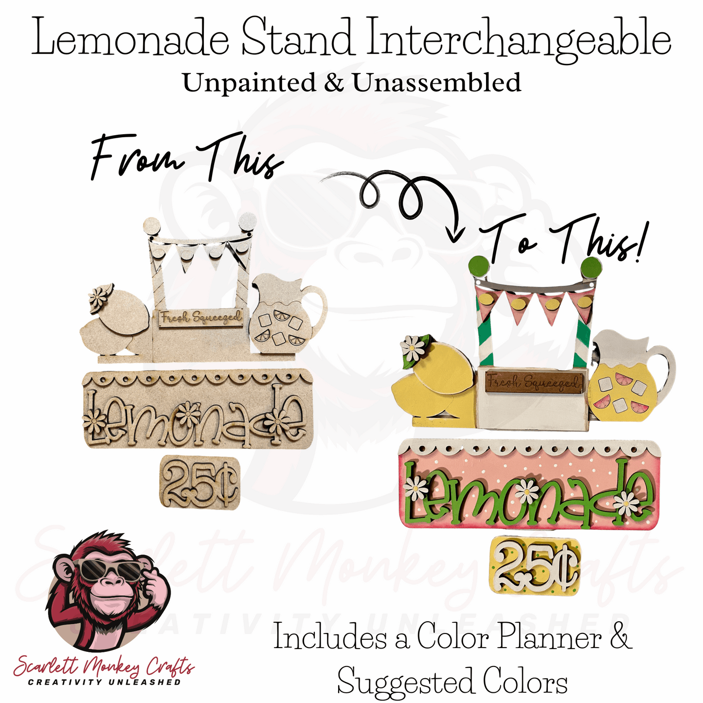 Paintable wood project, Lemonade Interchangeable, unpainted decorative add-on for Farm Truck.