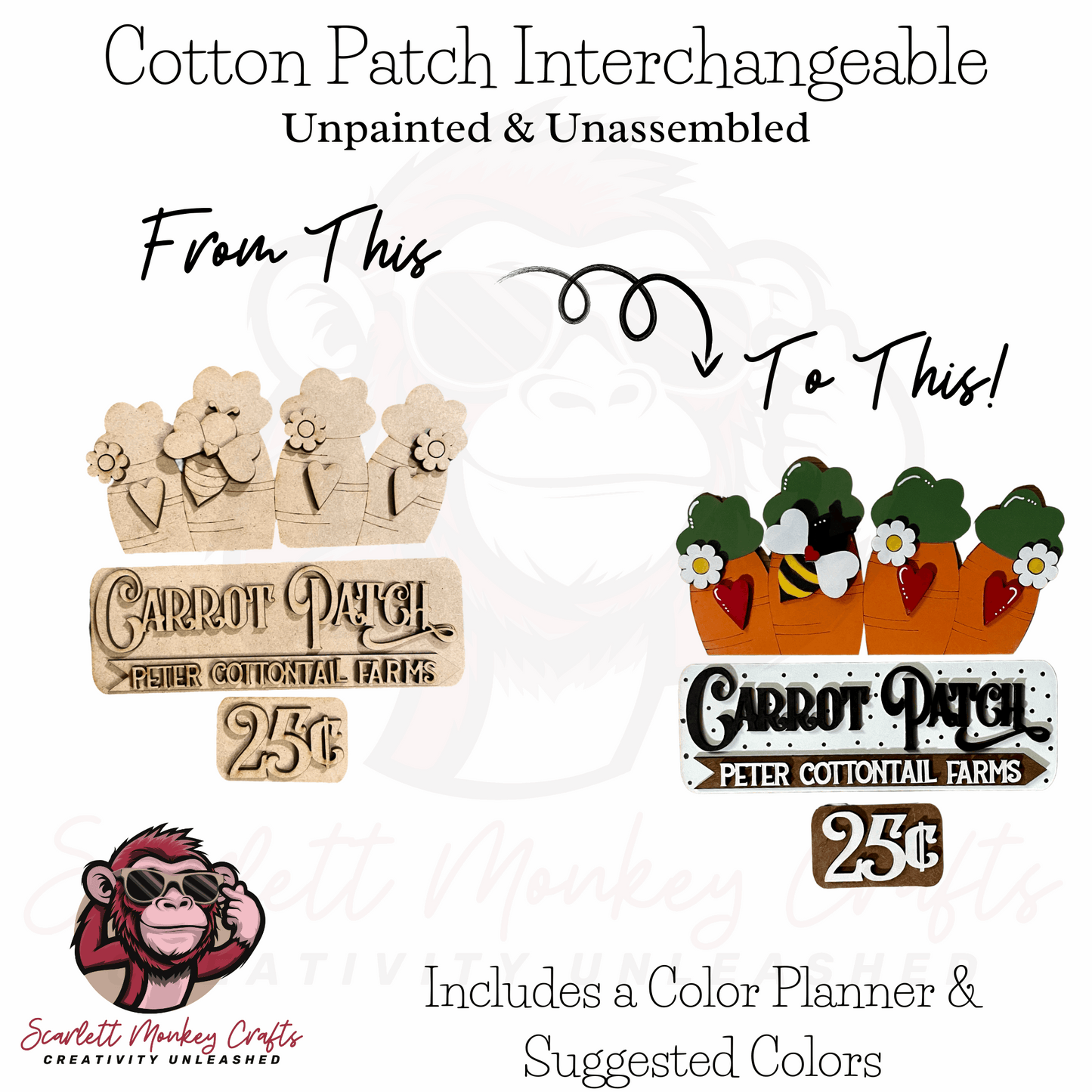 Paintable Farm Truck Interchangeable Starter Bundle with wooden cutouts and color planner for DIY farmhouse decor customization.