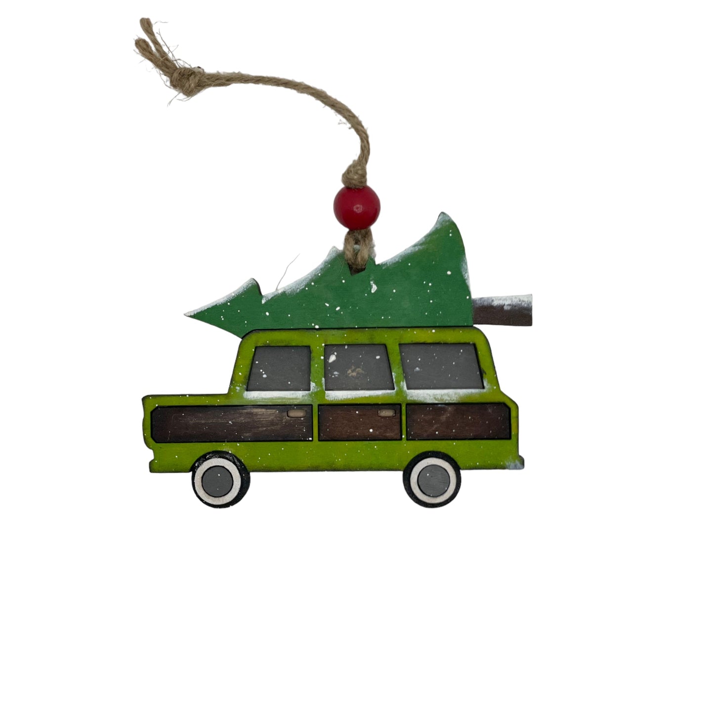 Family Christmas Truck Ornament handcrafted in vibrant colors with a festive tree design.