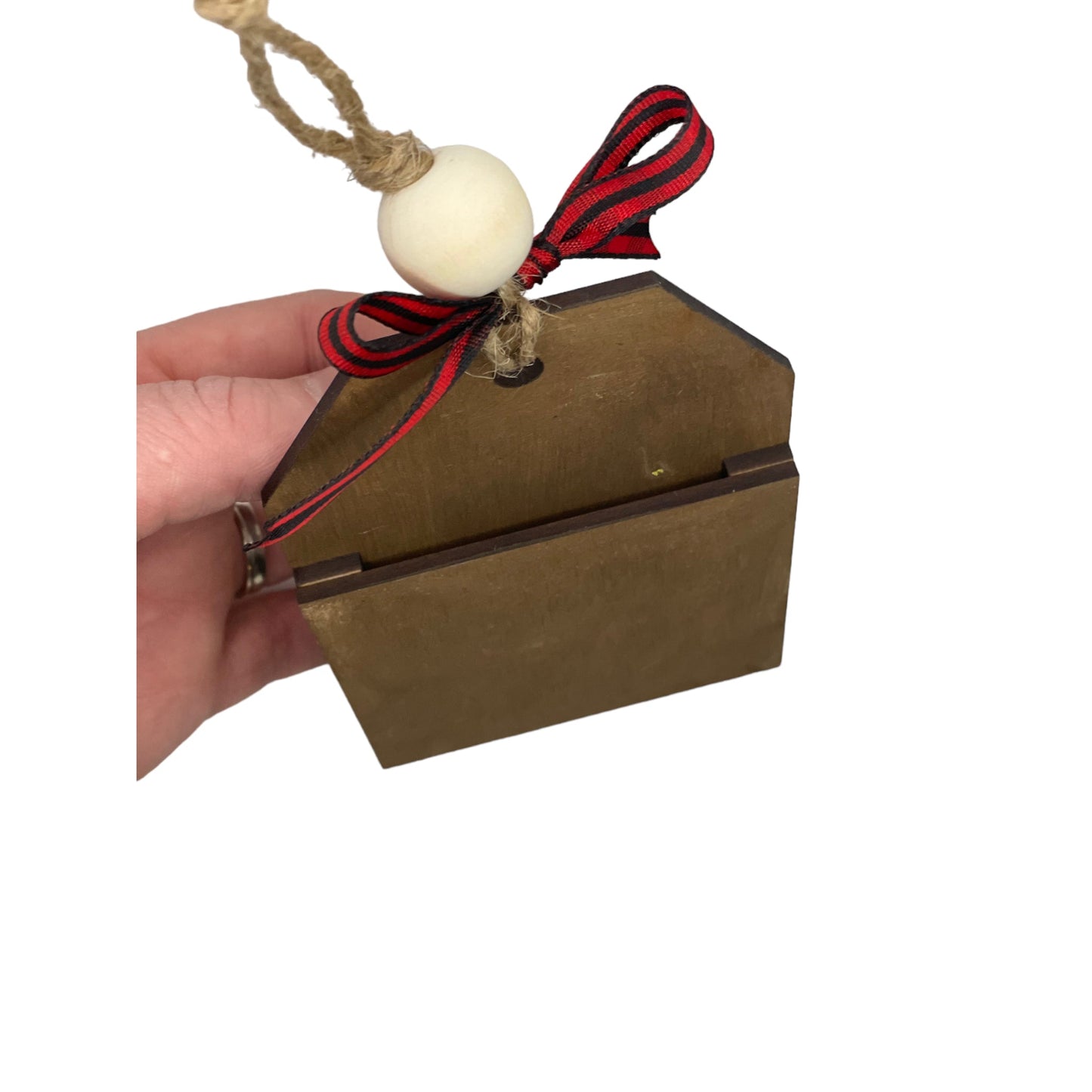 Christmas Ornament - Red Nosed Reindeer Money/Gift Card Holder with secret pocket, hand-sculpted and painted, 3x5 inches.