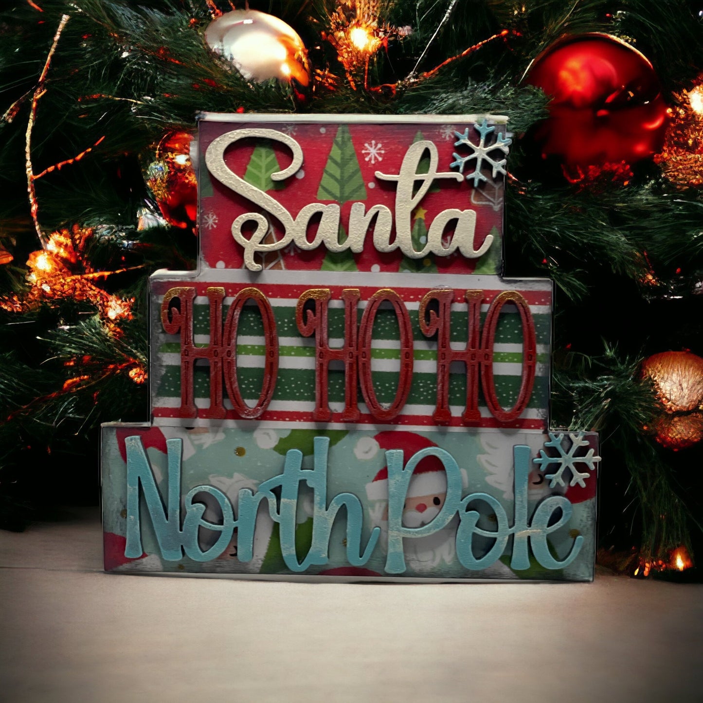 Christmas Word Stackers for festive tiered tray decor.