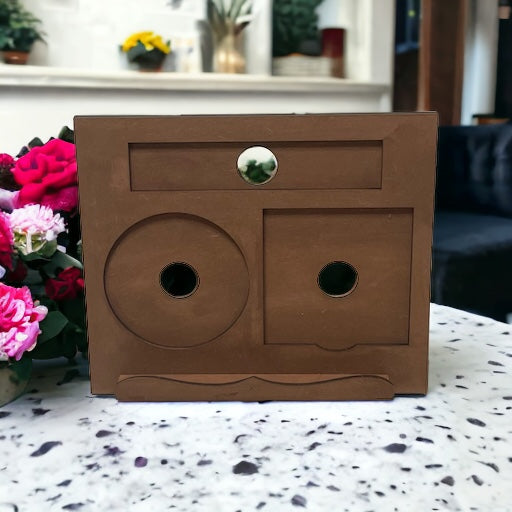 Interchangeable Seasonal Standing Note Holder Sign Base on table with floral background.
