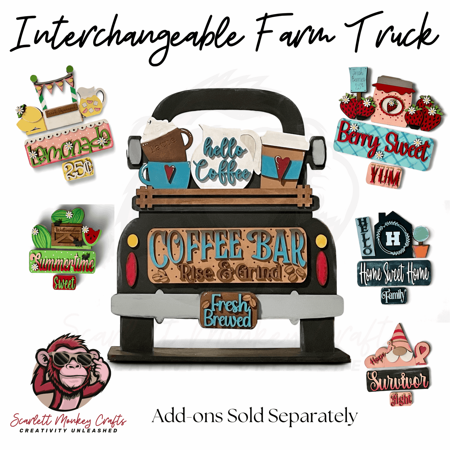 Valentine Interchangeable for Farm Truck with Velcro attachments and customizable colors.