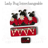 Paintable wood project, ladybug interchangeable add-on kit with Velcro attachments for Farm Truck base.