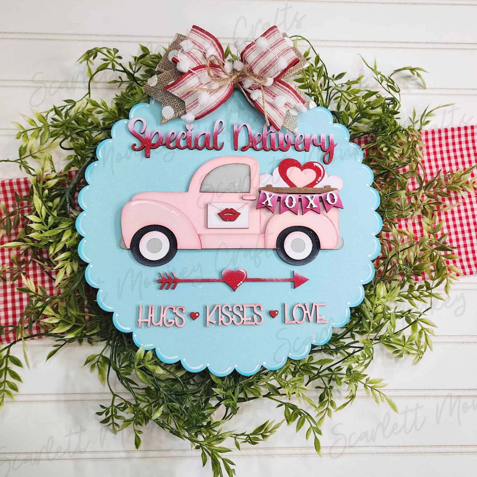 Valentine farm truck door hanger, paintable wood project, unpainted MDF craft.