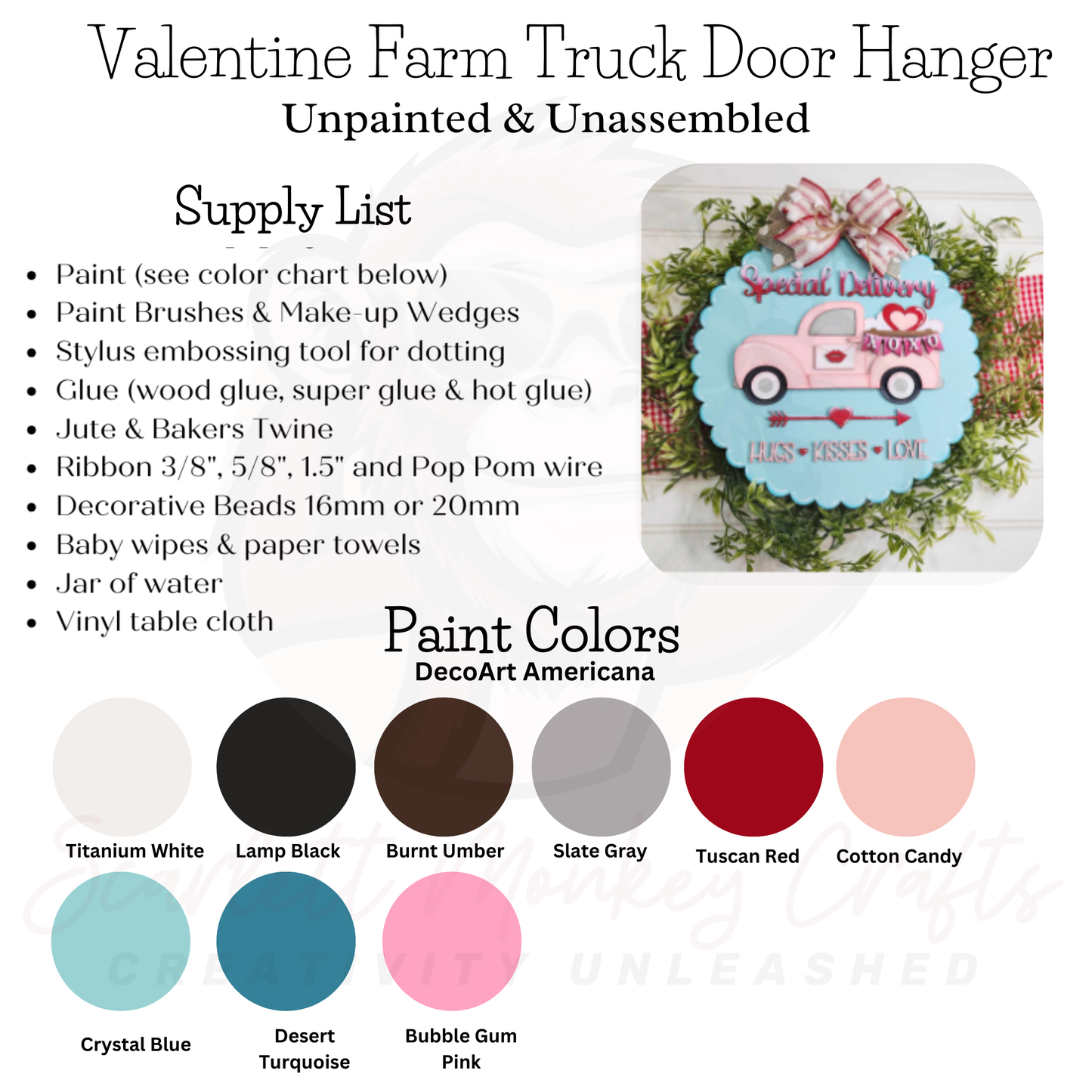 Paintable Project -Valentine Farm Truck Door Hanger - Special Delivery