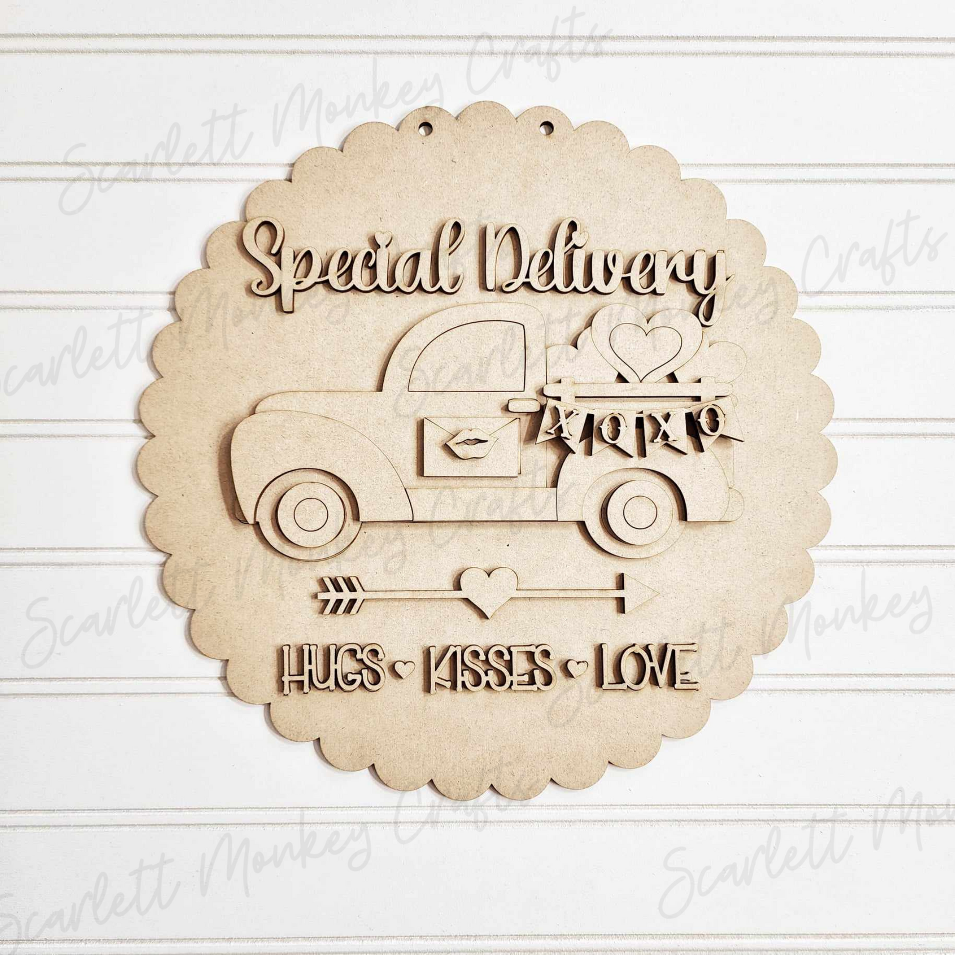 Paintable wood project Valentine farm truck door hanger special delivery kit.