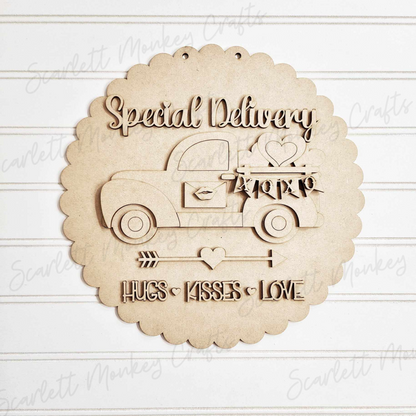 Paintable wood project Valentine farm truck door hanger special delivery kit.