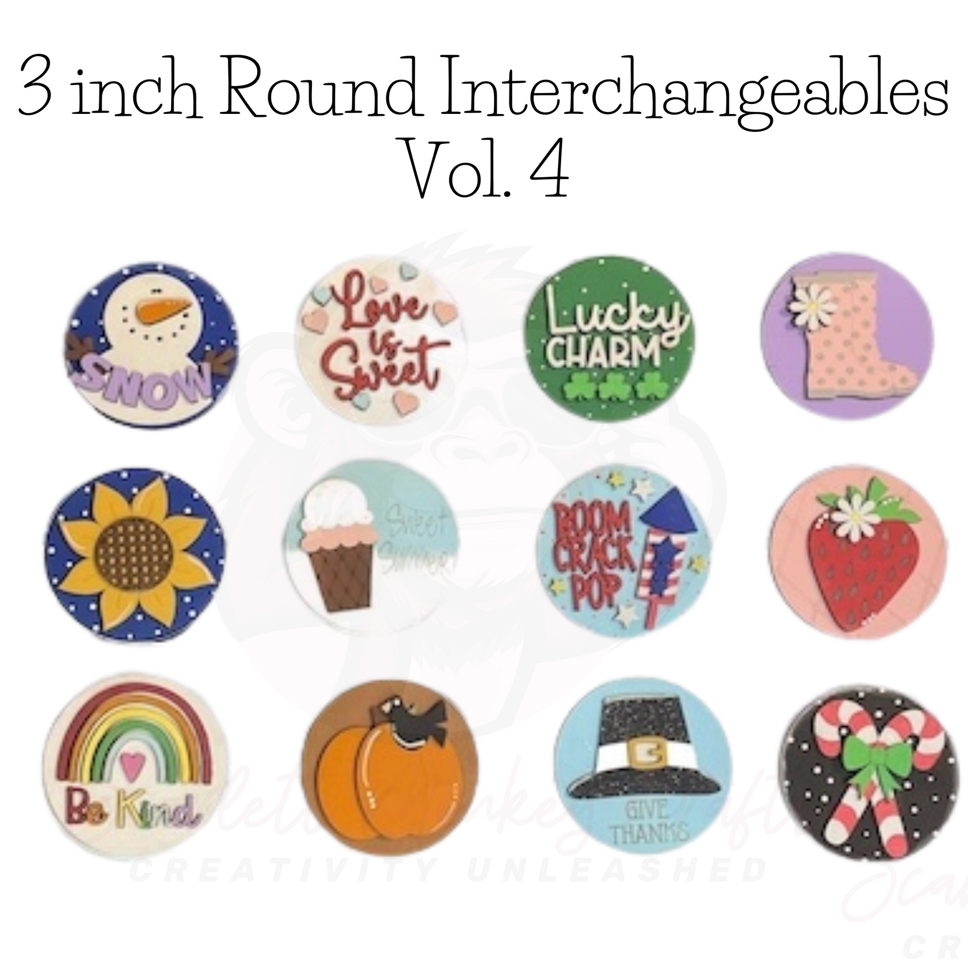 3 Inch Round - 12 Month Seasonal Round Bundle - Vol. 4 with colorful seasonal inserts and interchangeable designs.