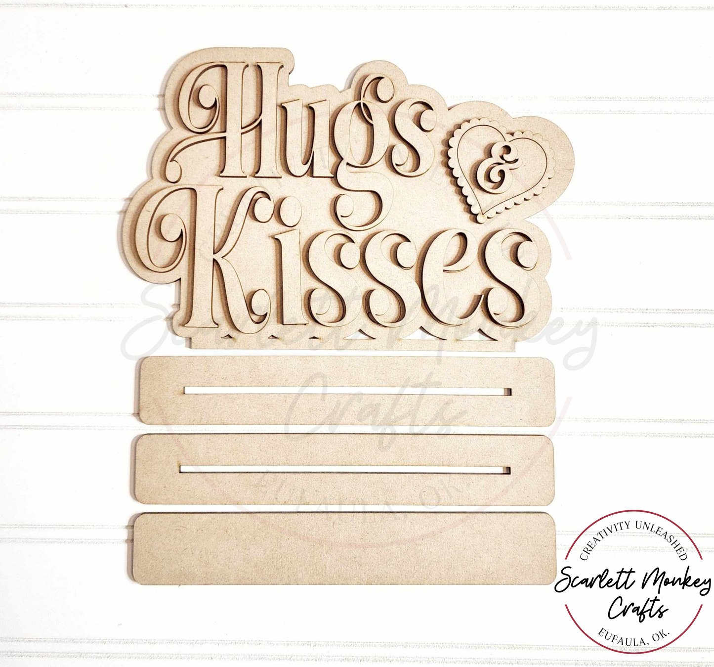 Unfinished Wood DIY Kit - Shelf Sitter - Hugs & Kisses