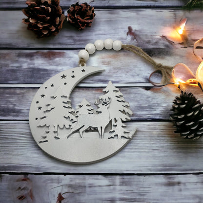 Deer and Moon Woodland Christmas Ornament