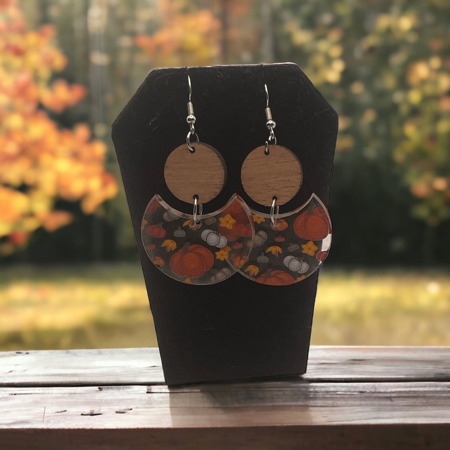 Wood and Acrylic  Pumpkin Fall Themed Earrings