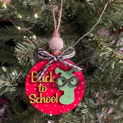 “Back to School” Bookworm Ornament - Painted