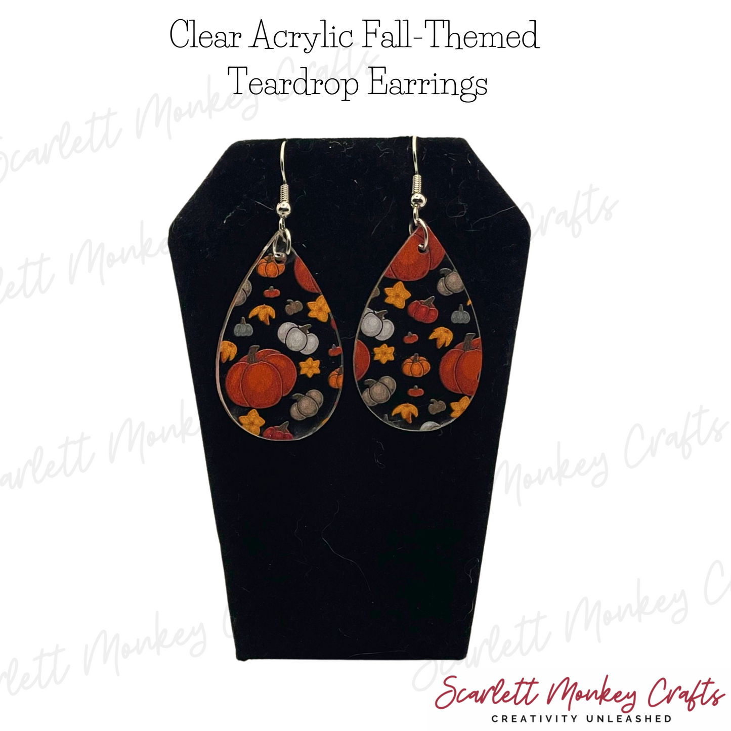 Teardrop Pumpkin Clear Patterned Acrylic Earrings