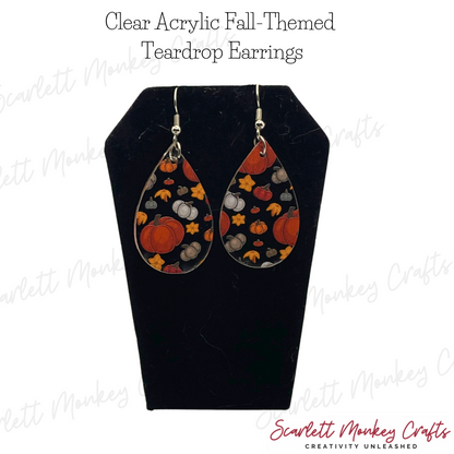 Teardrop Pumpkin Clear Patterned Acrylic Earrings