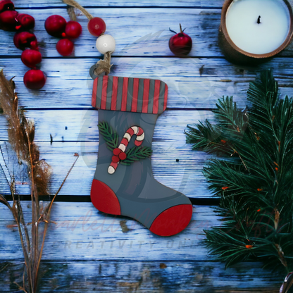 Candy Cane Stocking Ornament with Money or Gift Card Holder - Painted