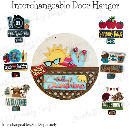 Door Hanger Interchangeable Base for farmhouse decor, 12-inch customizable.