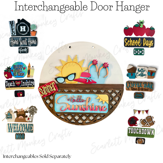 Door Hanger Interchangeable Base for farmhouse decor, 12-inch customizable.