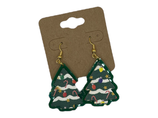 Patterned Christmas Tree Earrings w/Gold Hardware