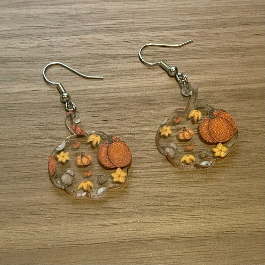 Pumpkin Clear Patterned Acrylic Earrings