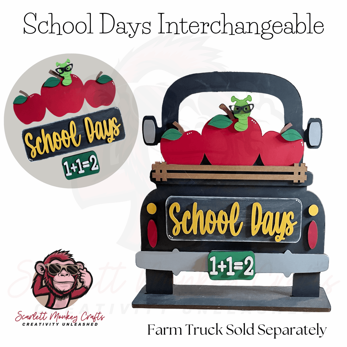 School Days Interchangeable with apple and blackboard design for children's playtime, compatible with Farm Truck base.